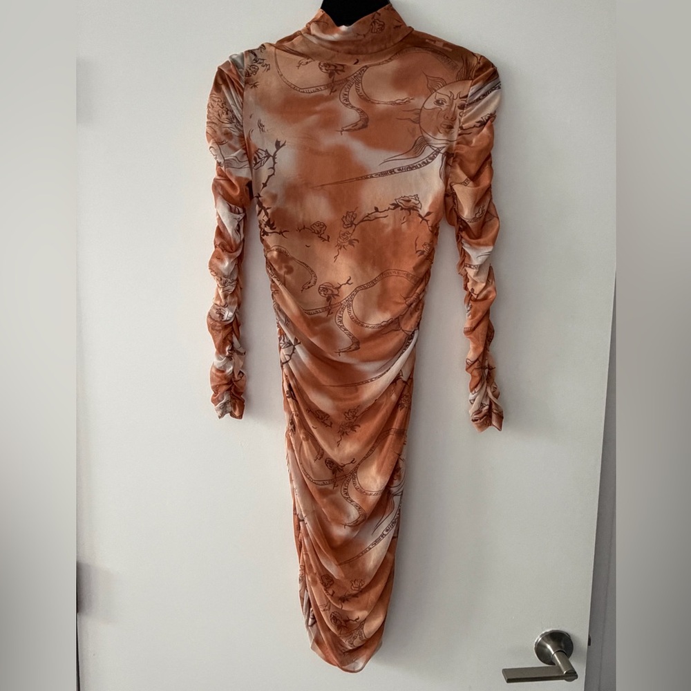 Sexy Mesh Ruched Orange Dress